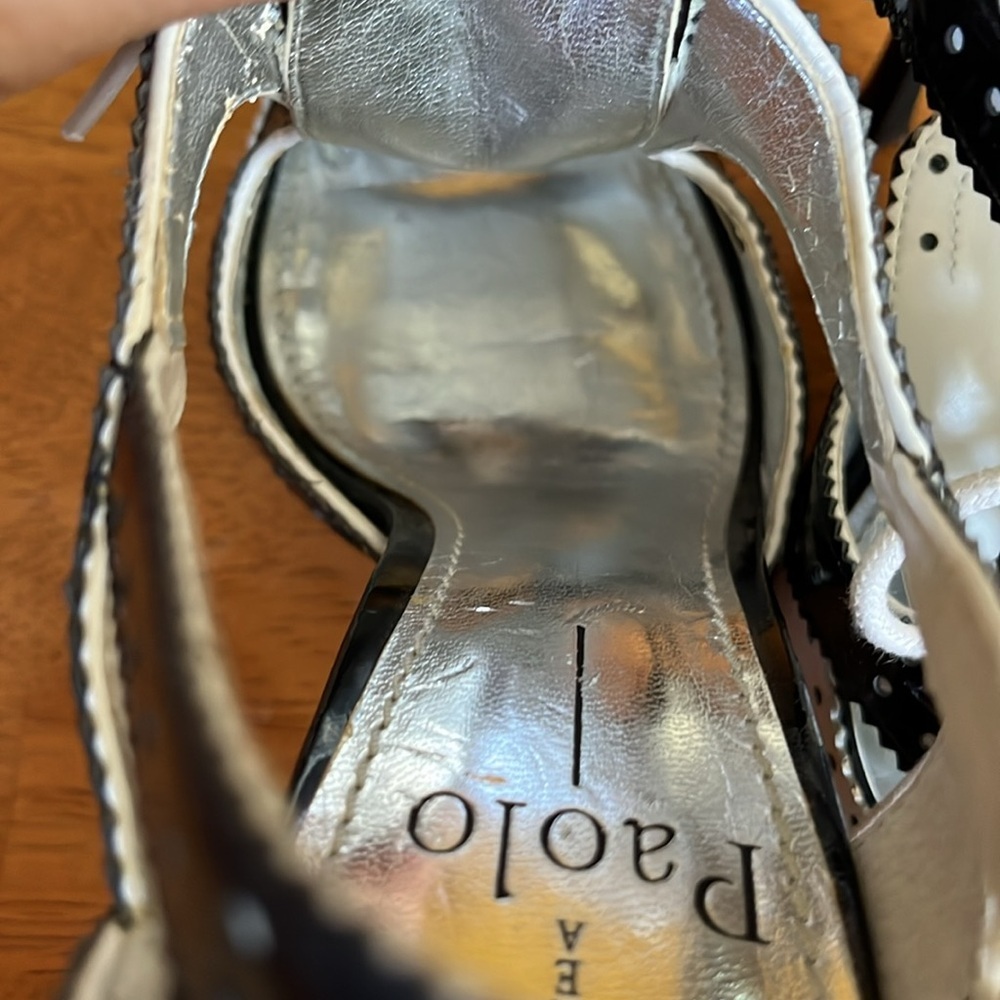 Linea Paolo Black & White Mary Jane Retro style lace up open toe heels Size 8M - Picture 11 of 16